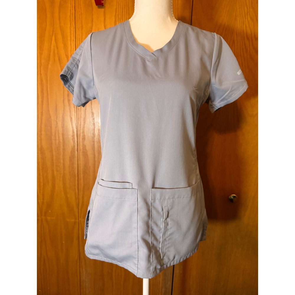 Greys Anatomy by Barco Scrub Top Womens V-Neck Blue Grey Short Sleeve Medical S‎